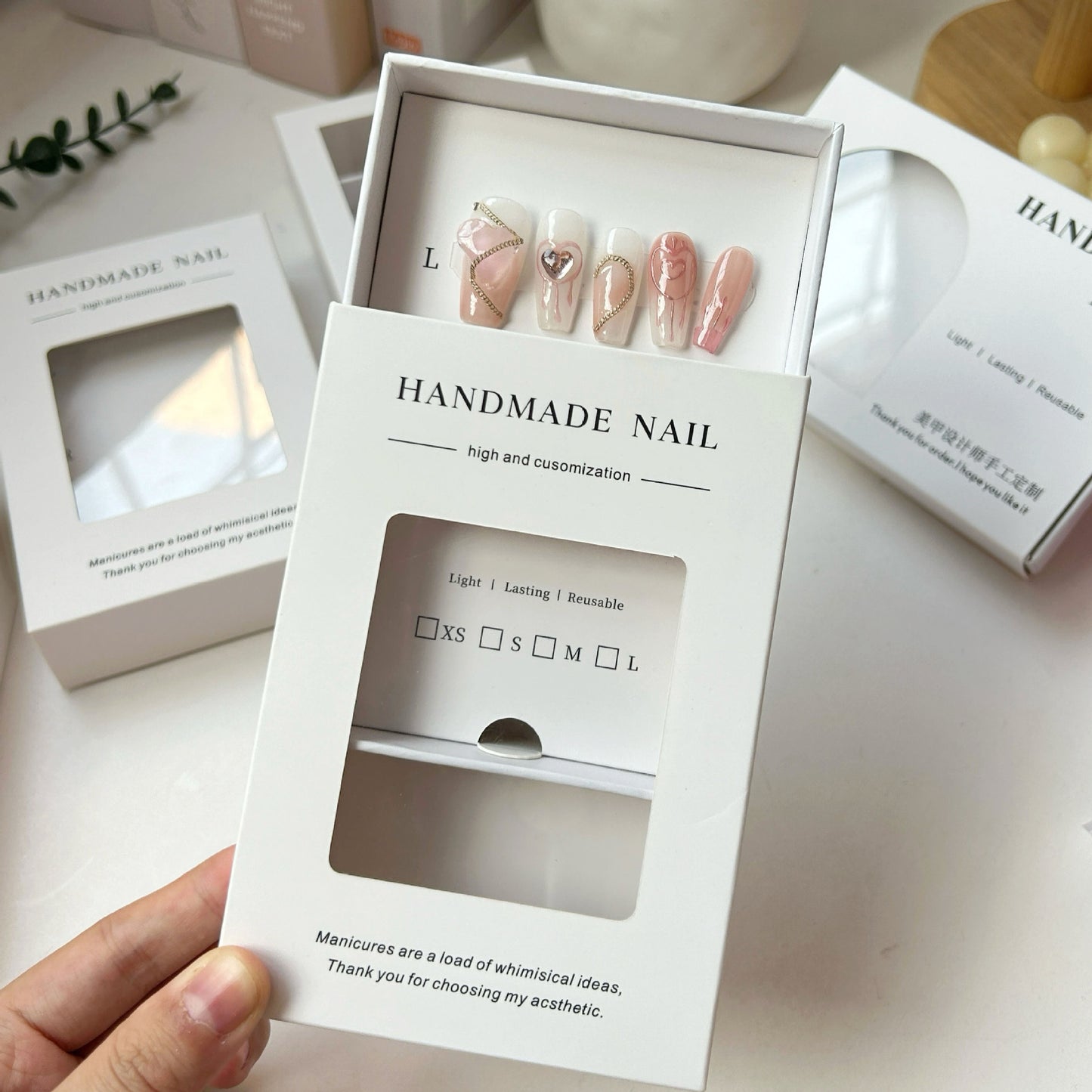 Press‑On Nail Drawer Box with Clear Window – Thick Paper Gift Packaging Box