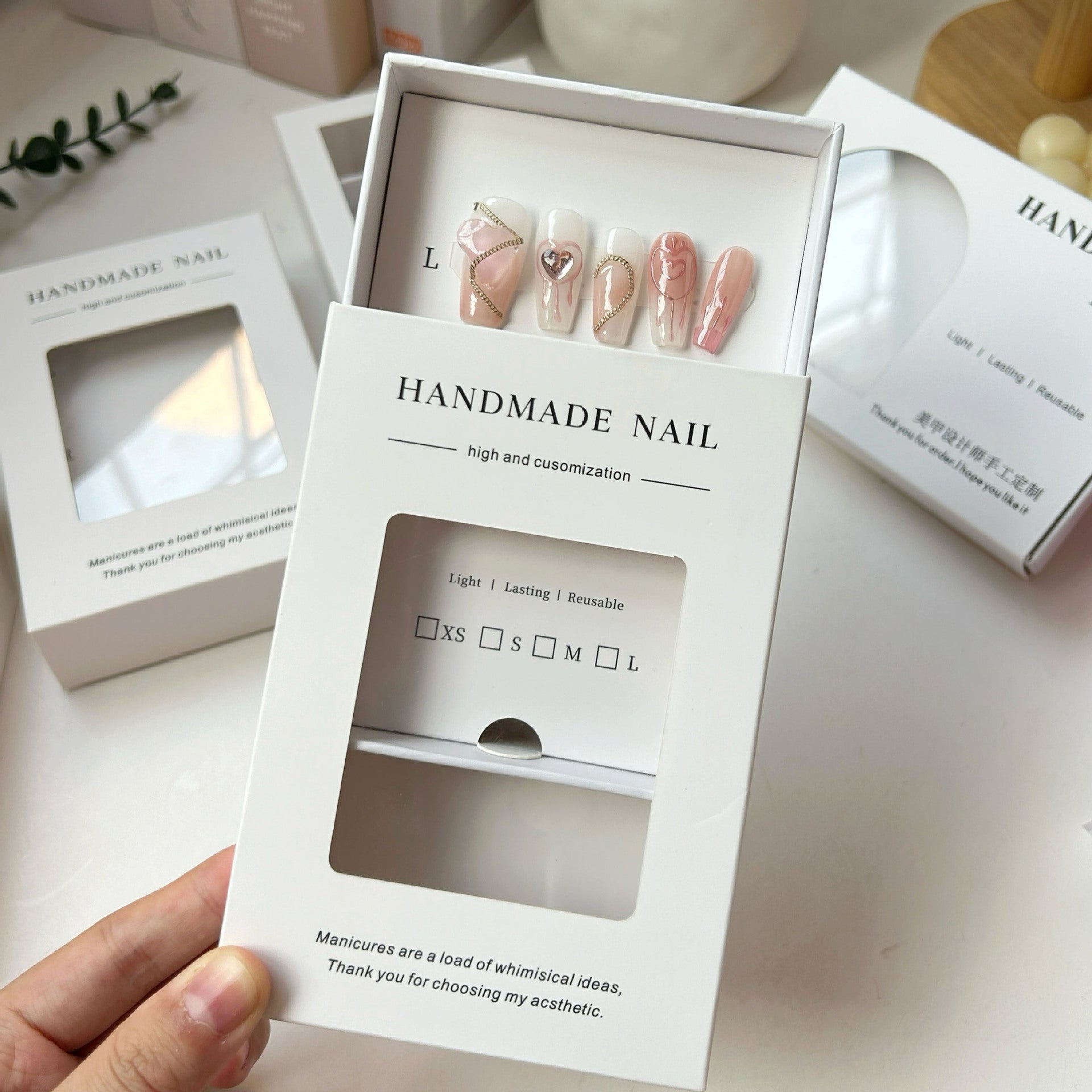 Press‑On Nail Drawer Box with Clear Window – Thick Paper Gift Packaging Box