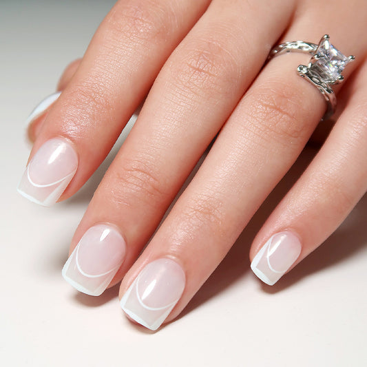 Unhas postiças curtas, simples, brancas, francesas, remendo, unhas postiças, pedaço de unhas, unhas postiças, atacado de unhas｜365nails