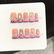 365nails: "Neon Safari" – 3D Floral & Iridescent Tiger Stripe Handmade Almond Nails