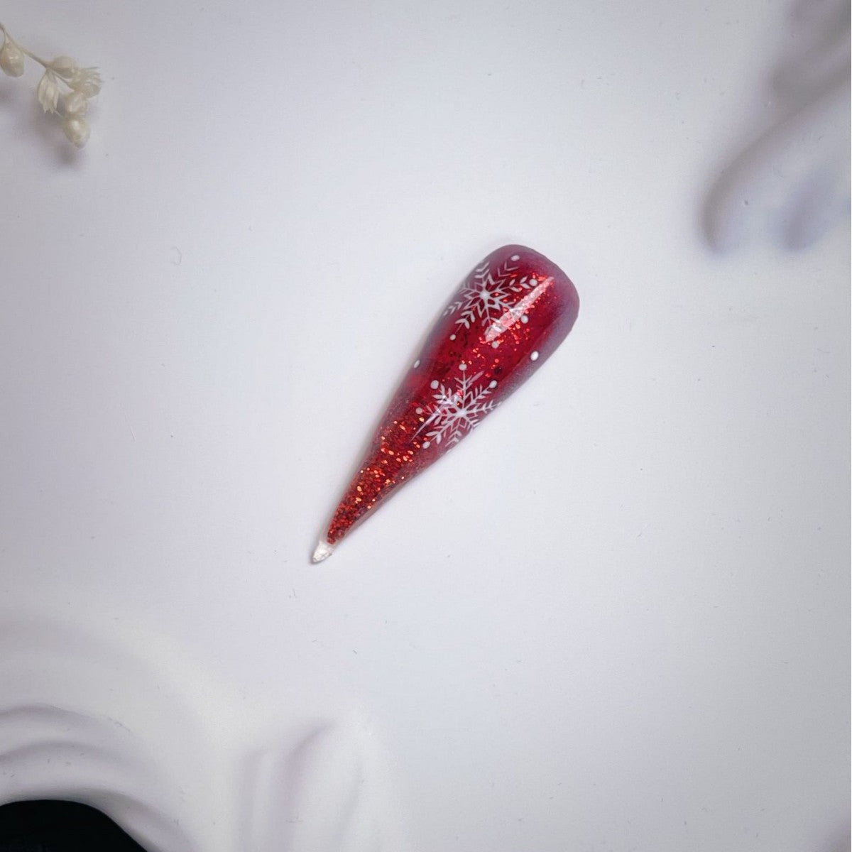 Title Ember Snow | Crimson Frost Crystal Press-On Nails