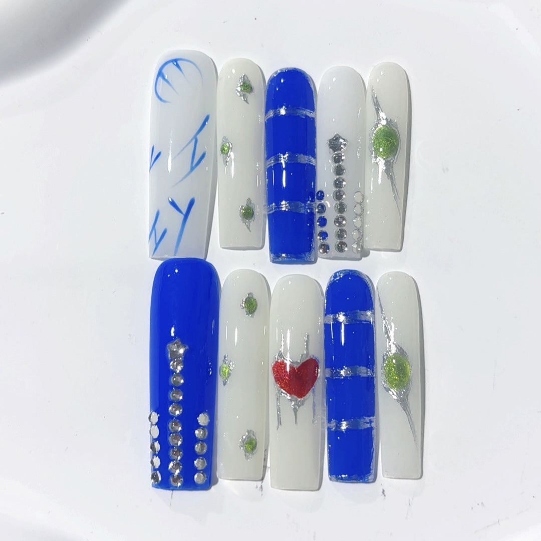 Icy Blue Minimal Heart Press On Nails