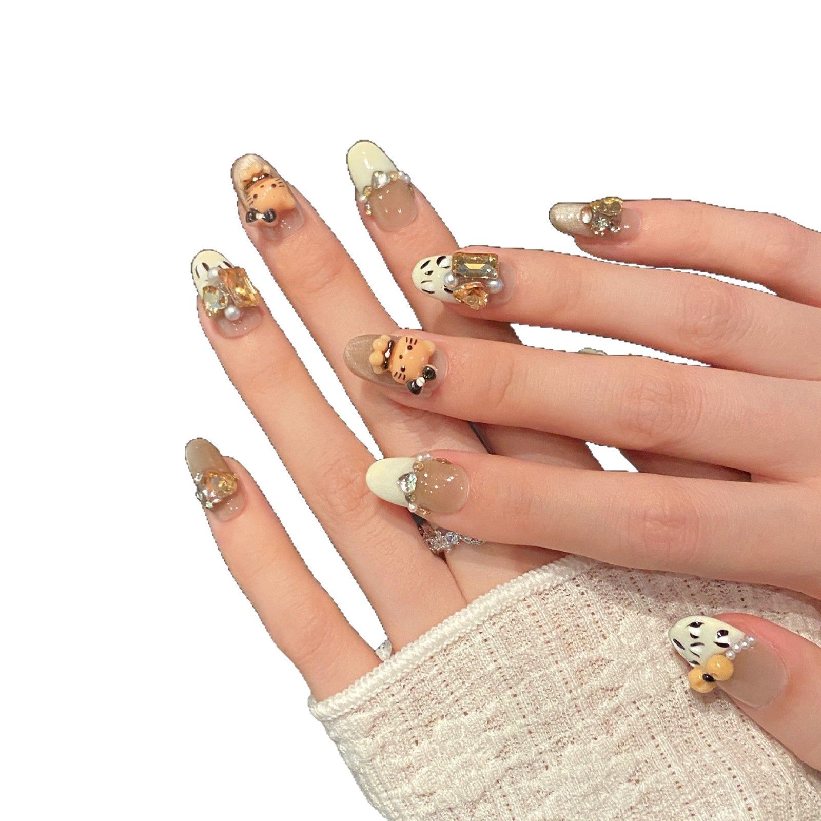 365nails: "Cocoa Kitty" – 3D Hello Kitty & Leopard Print Handmade Oval Nails