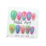Uñas postizas hechas a mano con diseño fluorescente en contraste, diseño de uñas cortas Spice Girl, parche terminado, pegatinas para uñas ponibles | 365nails