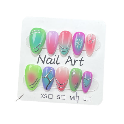 Handmade press-on nails fluorescent contrasting  Spice Girl  short nail art finished patch Wearable nail sticker｜365nails