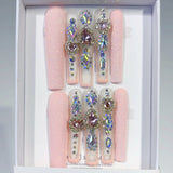 Pink Glitter Butterfly Crystal Press On Nails