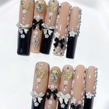 French Butterfly Bow Crystal Elegant Press On Nails