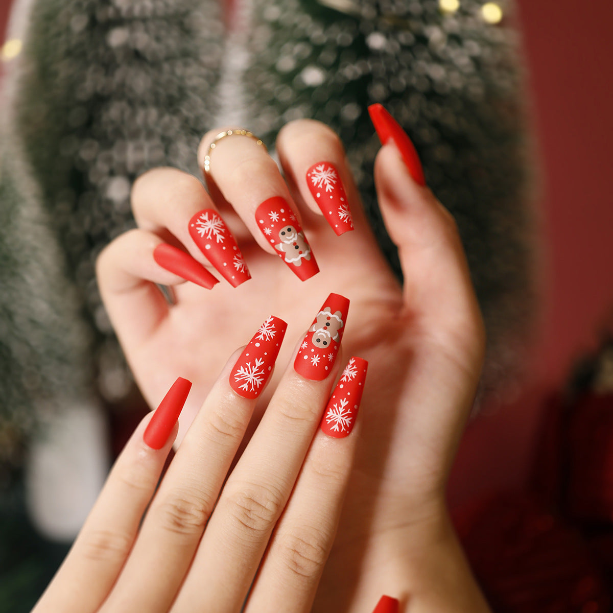 Uñas navideñas con diseño de copos de nieve, diseño de muñeco de nieve, manicura corta con lazo almendrado y uñas largas, venta al por mayor | 365nails