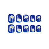 Unhas postiças azuis pequenas margaridas, atacado, unhas postiças acabadas, unhas removíveis, pedaço de unhas, pedaço de unhas, pedaço de unhas, remendo de unhas｜365nails