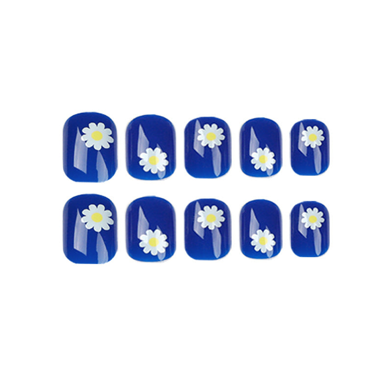 Unhas postiças azuis pequenas margaridas, atacado, unhas postiças acabadas, unhas removíveis, pedaço de unhas, pedaço de unhas, pedaço de unhas, remendo de unhas｜365nails