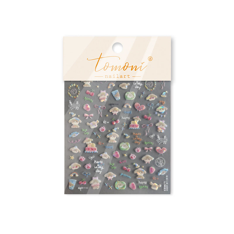 Cat Square Collection: "Pastel Cat" – 3D Embossed Nail Sticker