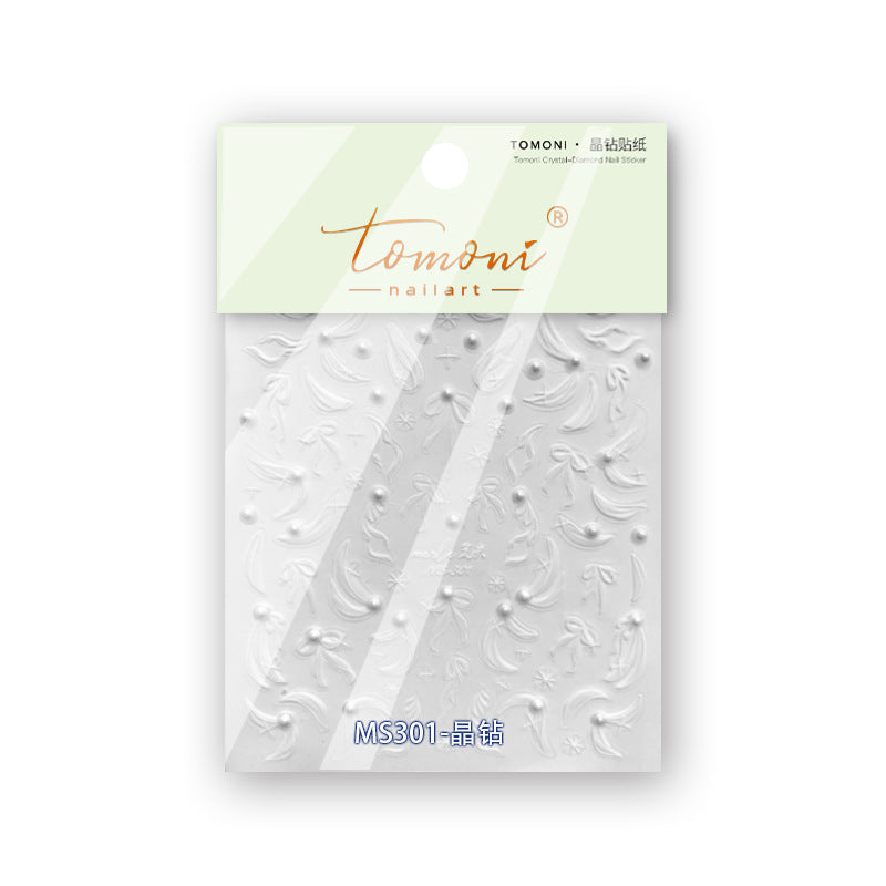 White Embossed Floral & Pearl: "Bridal Elegance" – 5D Embossed Nail Sticker