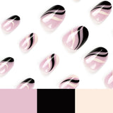 Press on armor, French simple black and white wavy lines Press on armor, short nails art Press on nails press on nails｜365nails