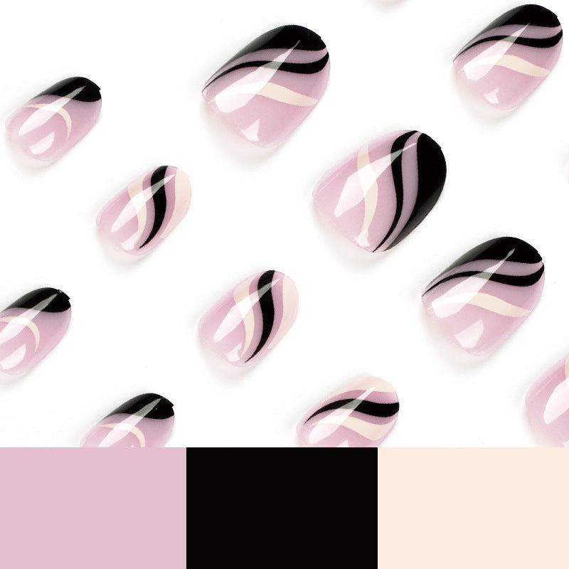 Press on armor, French simple black and white wavy lines Press on armor, short nails art Press on nails press on nails｜365nails