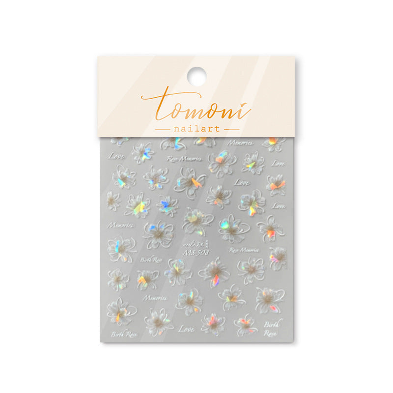 Holographic Flower Nail Stickers – 5D Embossed Romantic Set
