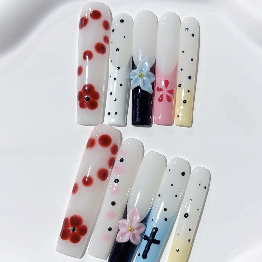 Hand Painted Floral Gradient Luxury Press On Nails