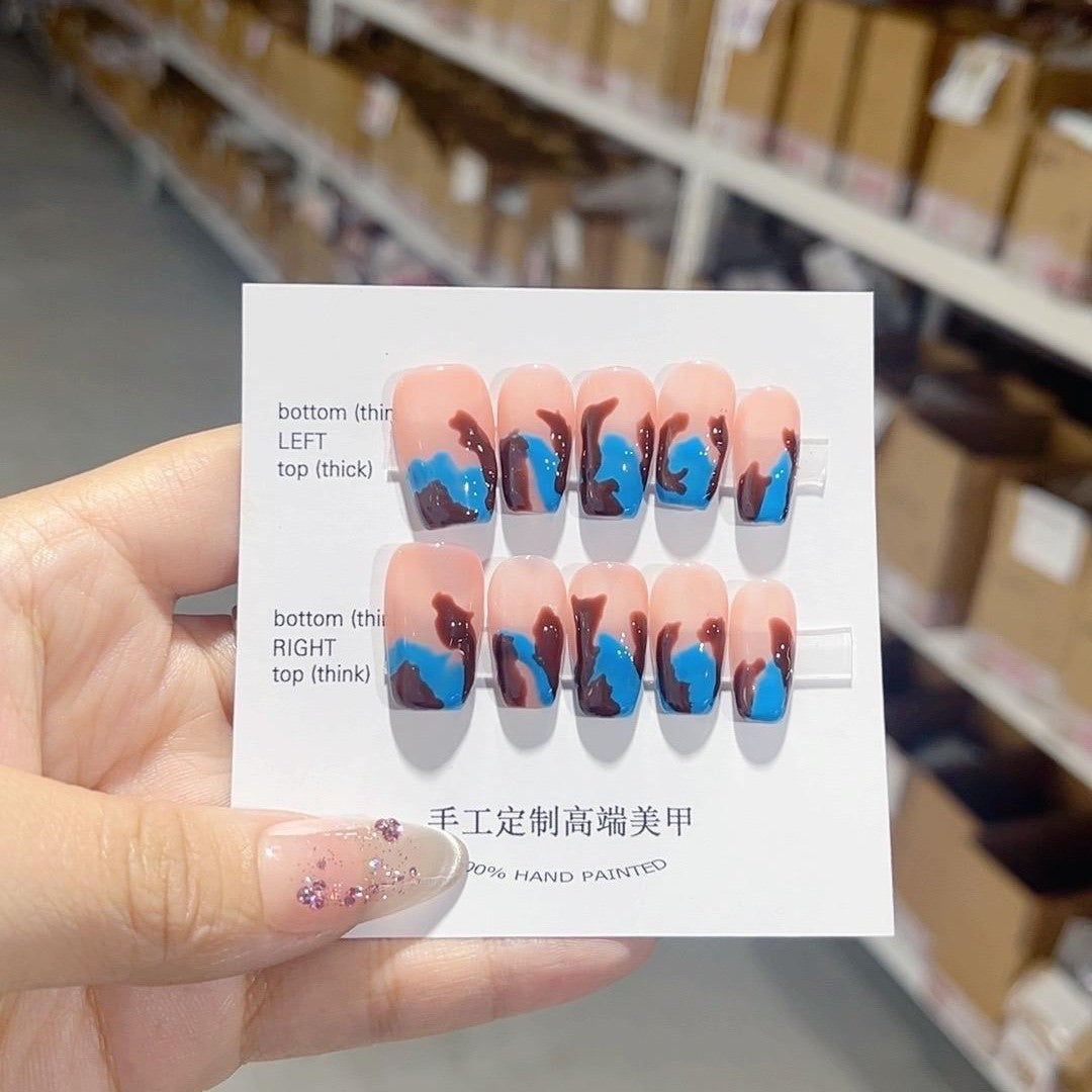 365nails-霓虹抽象：「霓虹迷彩」 – 短款 方形 手工製穿戴甲