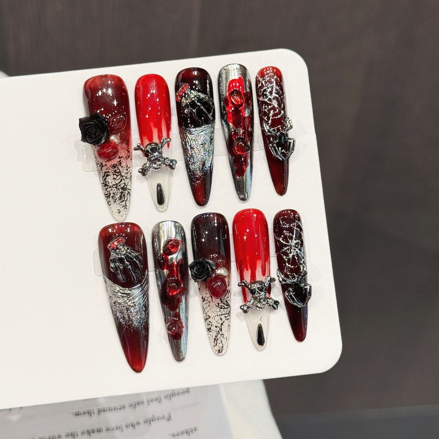 Red Black Gothic Rose Skull Vampire Nails