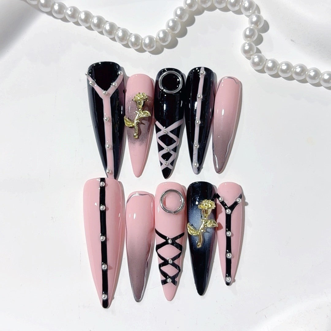 Black Blush Gothic Extra Long Press On Nails