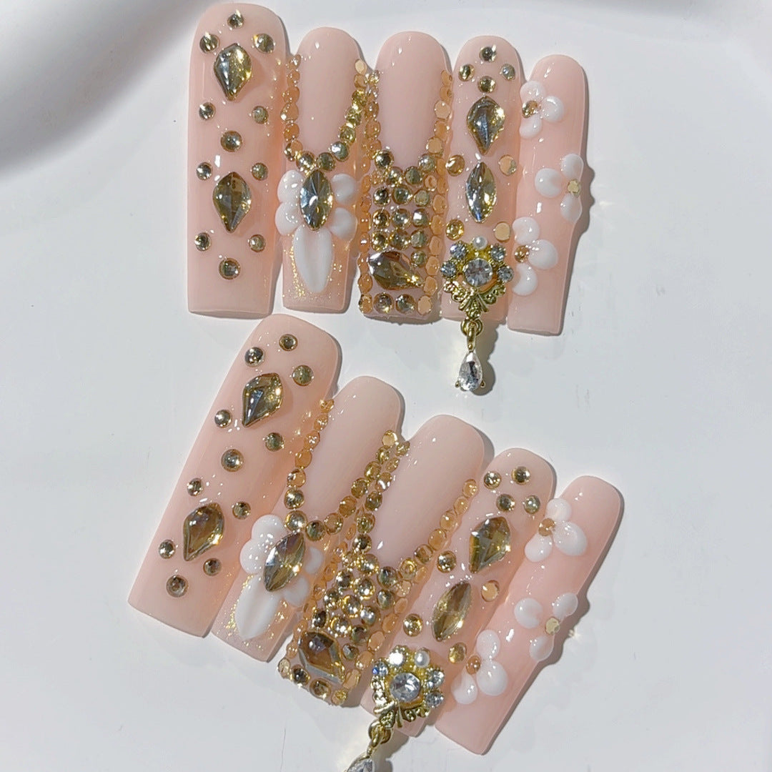 Gold Crystal Floral Luxury Press On Nails