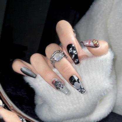 Purely handmade press on nails ghost cat star person real shot night sky cat gradient cat eye flash hand-painted wearing style | 365nails