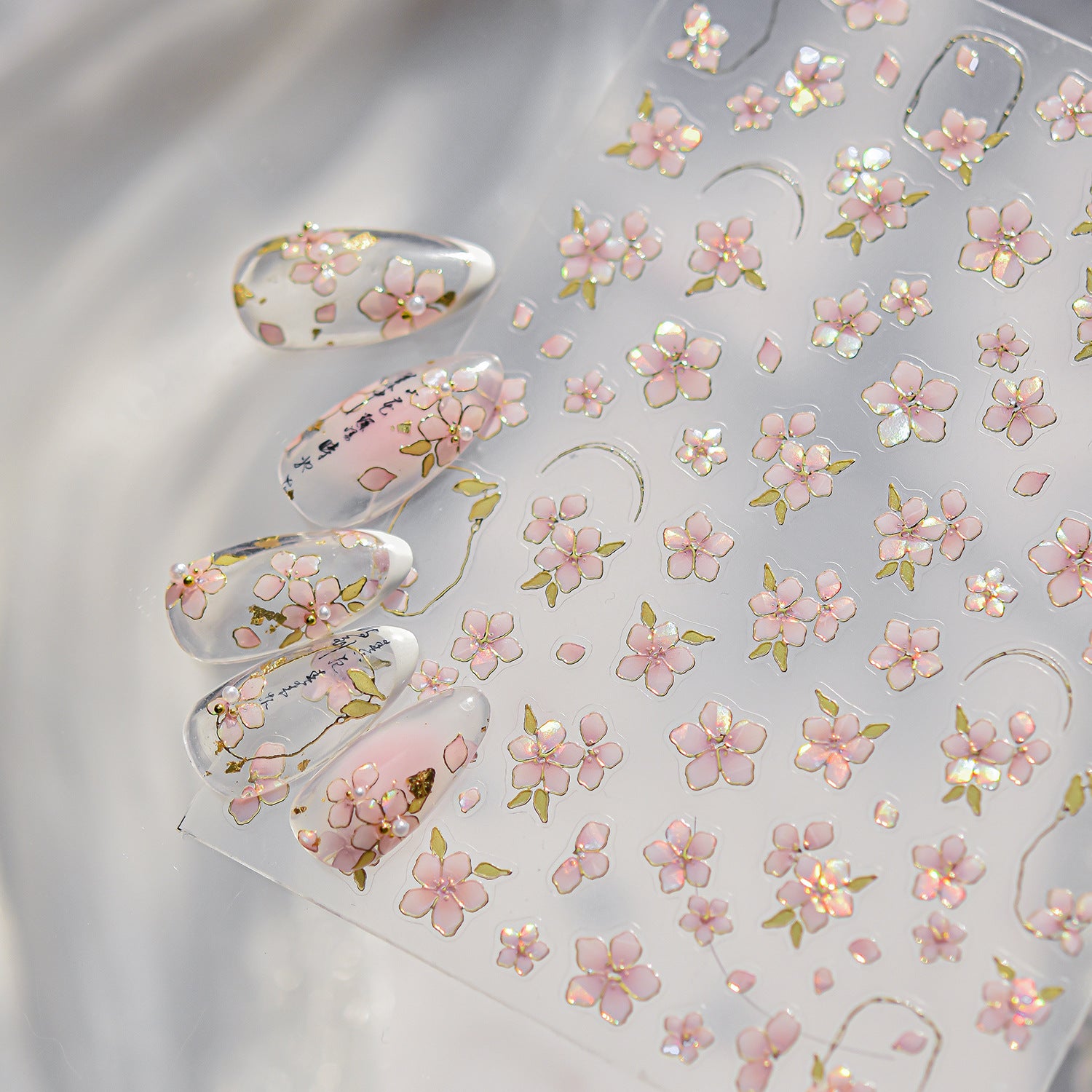 仙粉貝殼光櫻花系列：「夢幻粉櫻花」—3D 浮雕甲貼