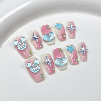 Uñas postizas hechas a mano con efecto degradado en color rosa hielo, parches cortos, pegatinas para uñas lindas y fáciles de usar, venta al por mayor | 365nails