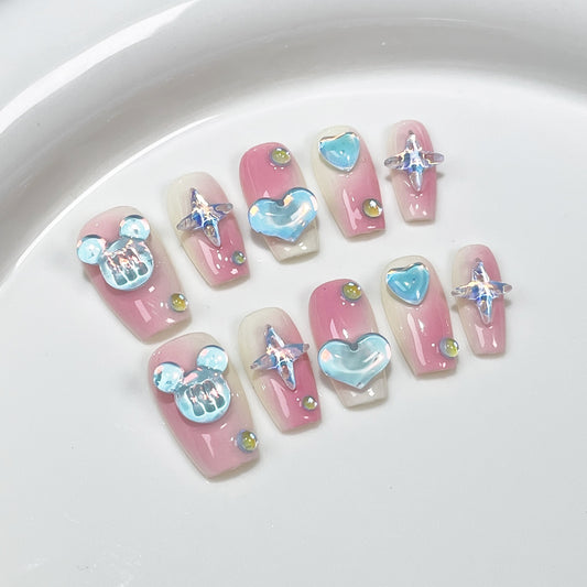 Handmade press-on nails ice blush gradual change short nail patch sweet and cute wearable nail sticker wholesale｜365nails