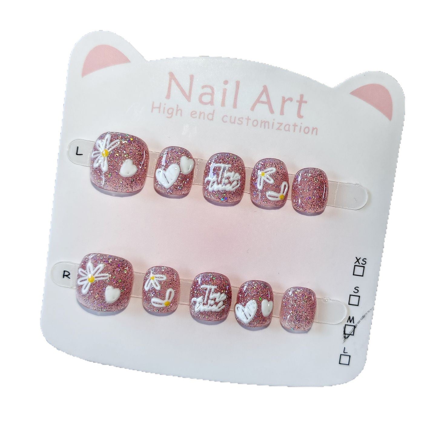 365nails: "starlit daisy" – unhas postiças redondas curtas artesanais para crianças