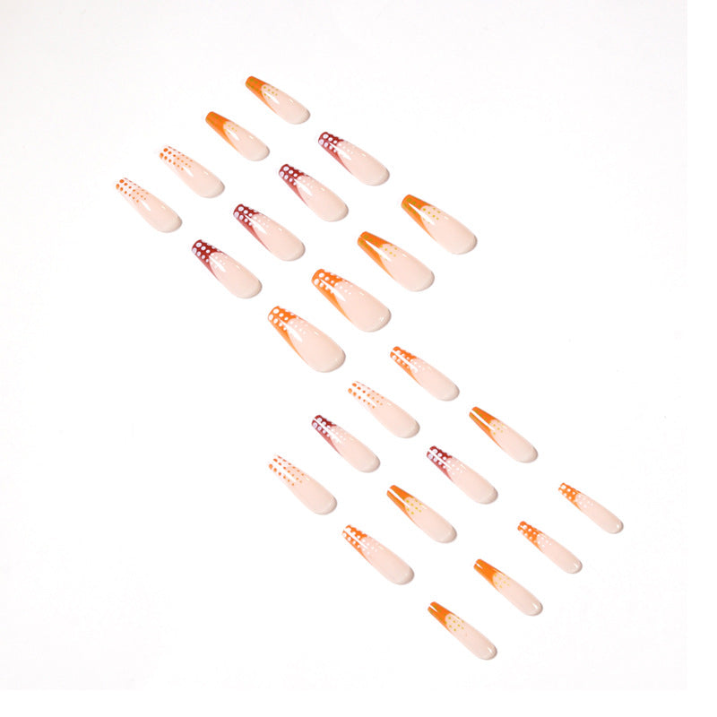 Manucure française couleur café, série de faux ongles à pois, approvisionnement direct｜365nails