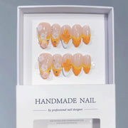 Autumn Bloom: "Orange Floral Glow" – Almond Shape Handmade Press-Ons