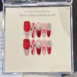 Red Glitter Bow Crystal Festive Press On Nails