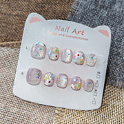 365nails: "sparkling pastel floral" – short wide handmade kids press-on nails