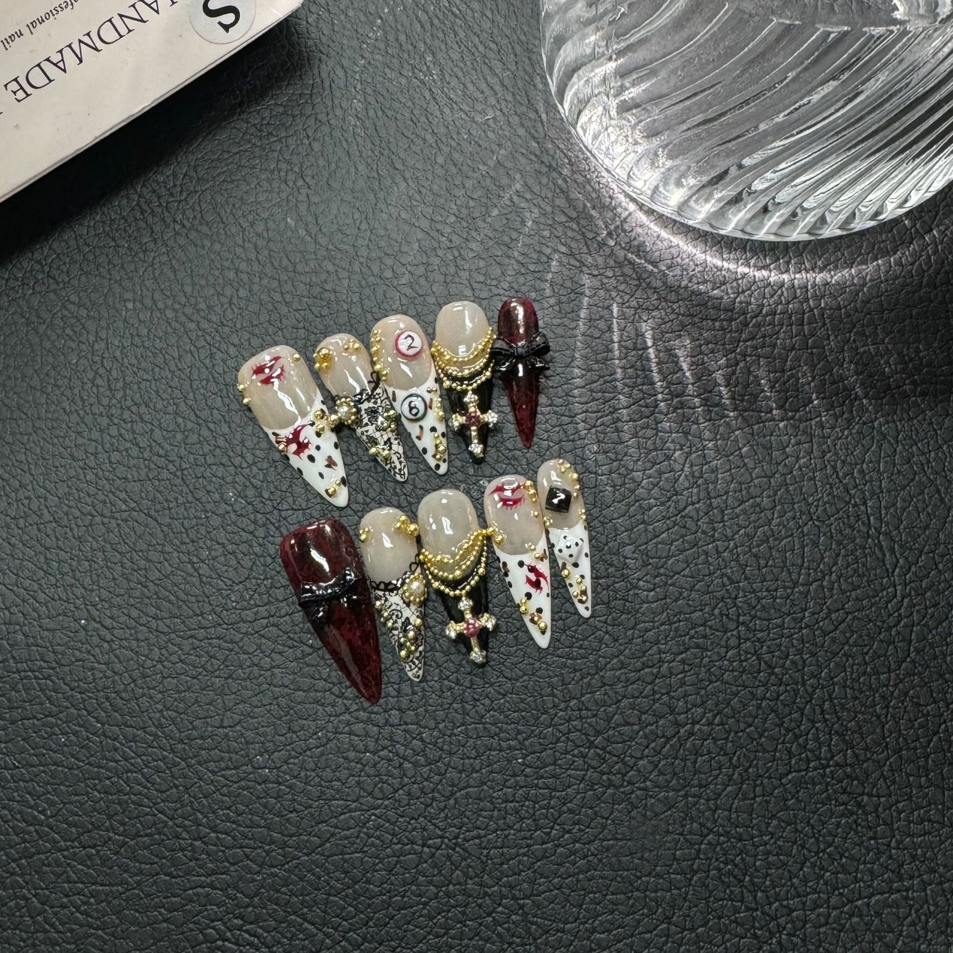 365nails: "Gothic Royalty" – 3D Cross & Jewel Handmade Stiletto Nails