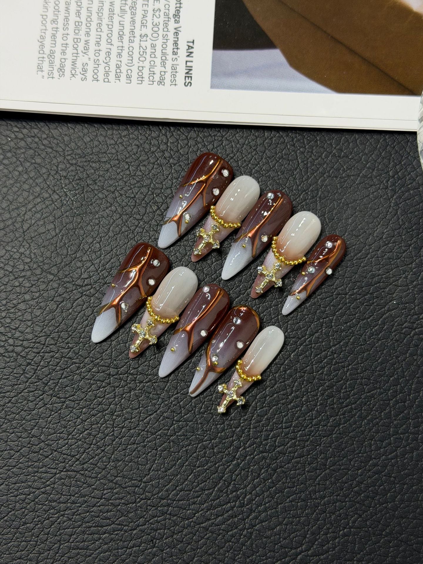 365nails: "Gilded Crown" – 3D Cross Gold Leaf Handmade Stiletto Nails