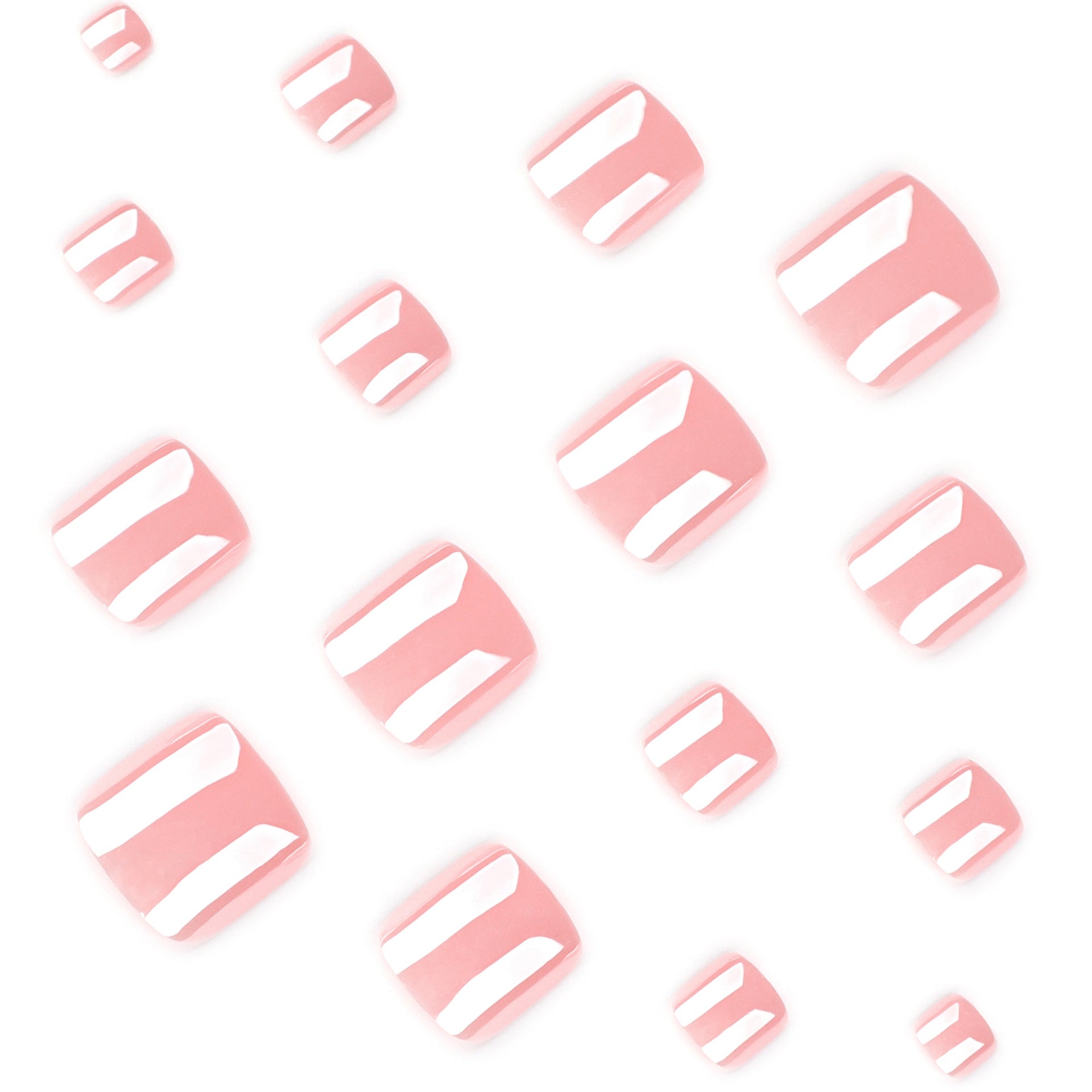 Solid color pink manicure and pedicure coated wearable nails and toes