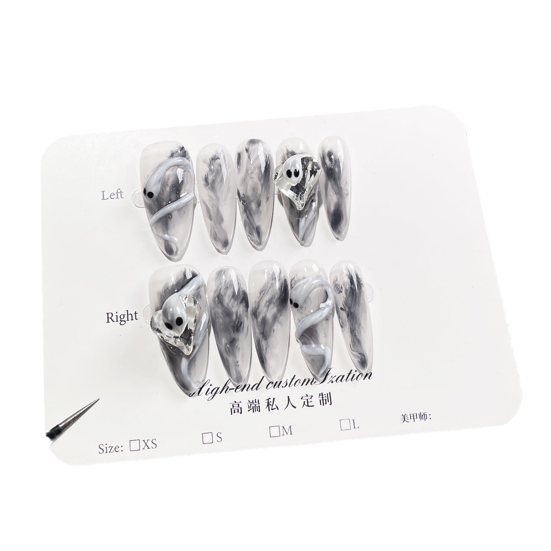 Uñas postizas hechas a mano con efecto hollín frío, diseño de serpiente en espiral tridimensional, parche para uñas de Spice Girl de tamaño mediano y largo, adhesivo para uñas portátil | 365nails