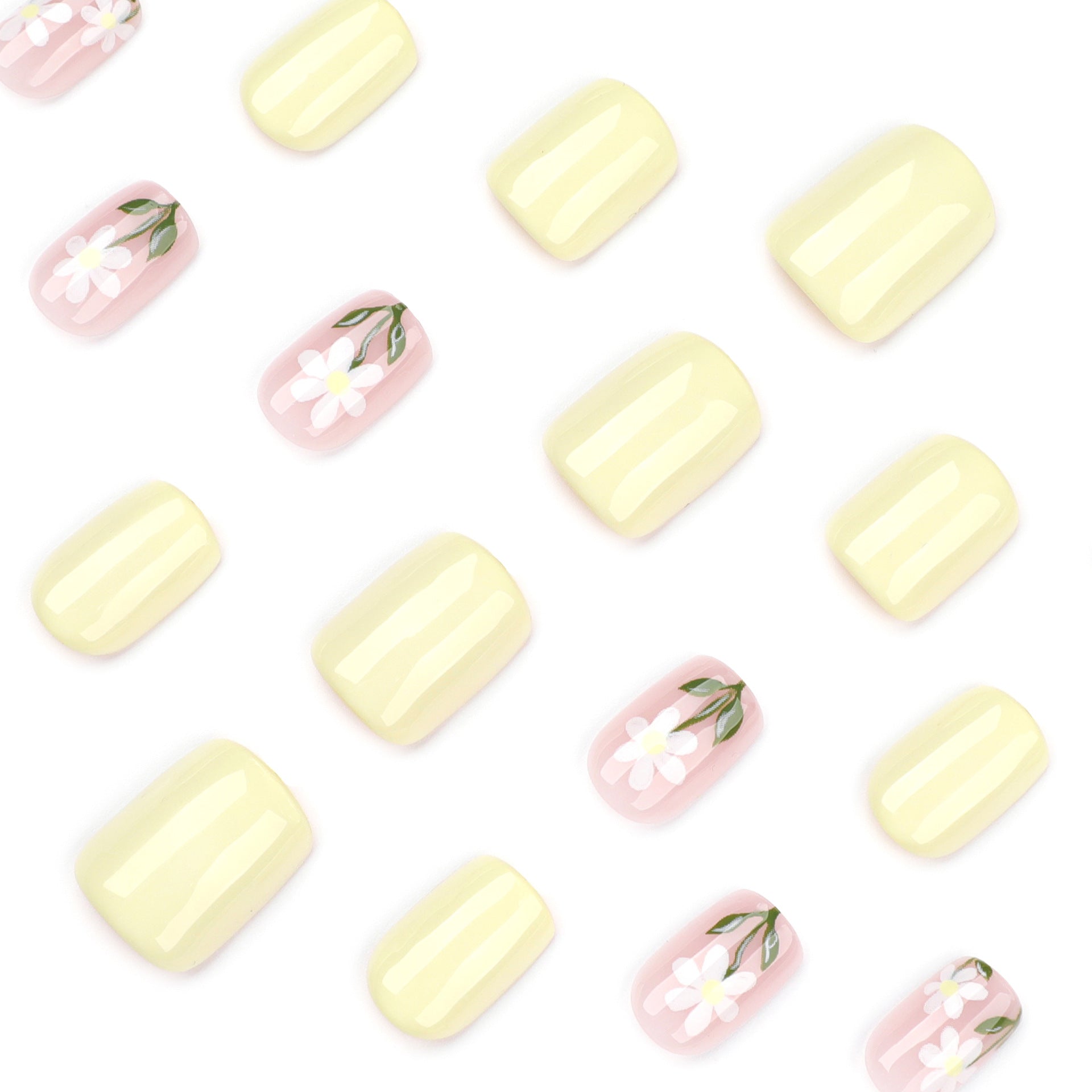 Verão ins vento curto quadrado unha usando unha postiça pequena flor margarida fresca unha arte atacado ｜ 365nails