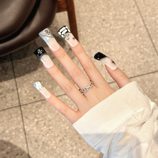[Rinning Moon Starlight] Hand-painted smudged goth dark cyberpunk advanced sense handmade press on nails finished nail art | 365nails