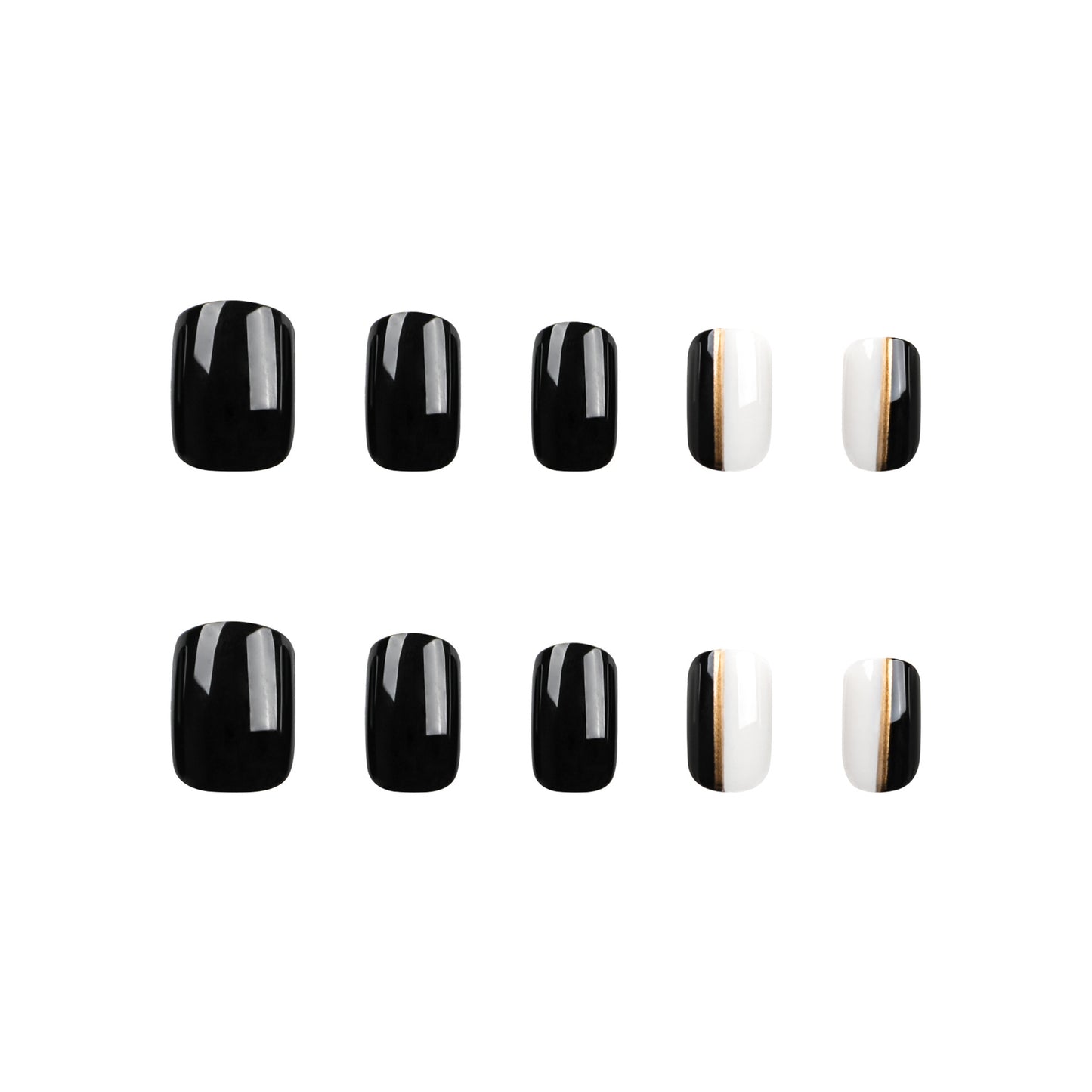 Uñas postizas clásicas de color negro sólido, con diseño de rayas doradas, para manicura, venta al por mayor | 365nails