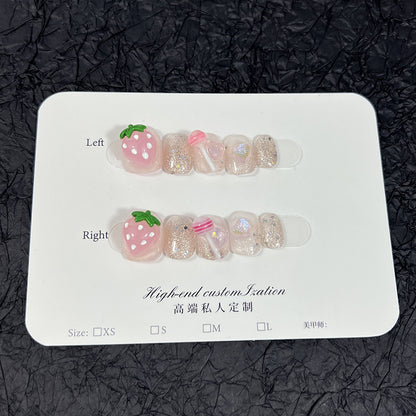 Pure handmade nail three-dimensional strawberry lollipop cute and sweet nail patch detachable nail sticker｜365nails