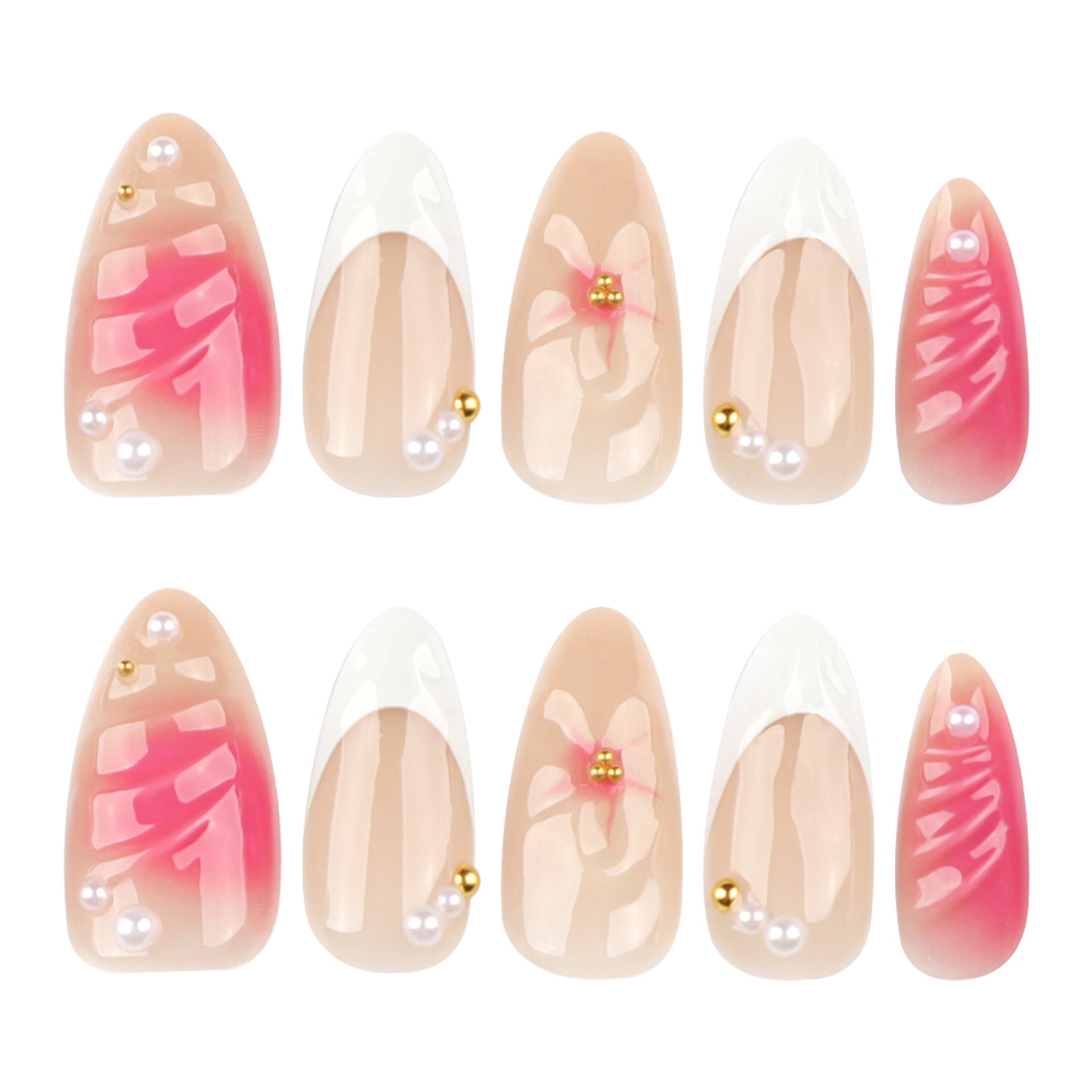 Blush 3D Stereo Flower Short Almond press-on nails
