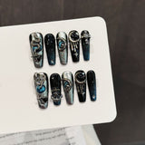 Silver Black Moon Snake Cosmic Gothic Nails