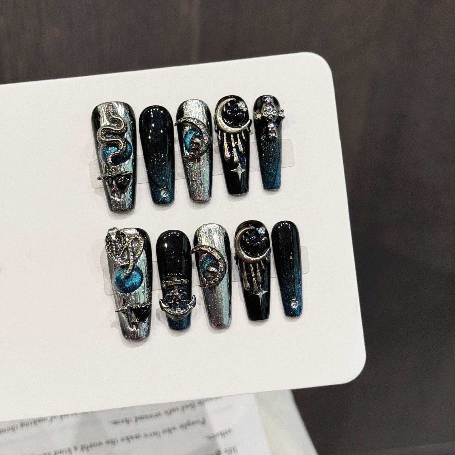 Silver Black Moon Snake Cosmic Gothic Nails