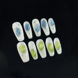 Unhas postiças artesanais leves e luxuosas de alta qualidade, olho de gato, flash, cor contrastante, adesivo de pato mandarim ｜ 365nails