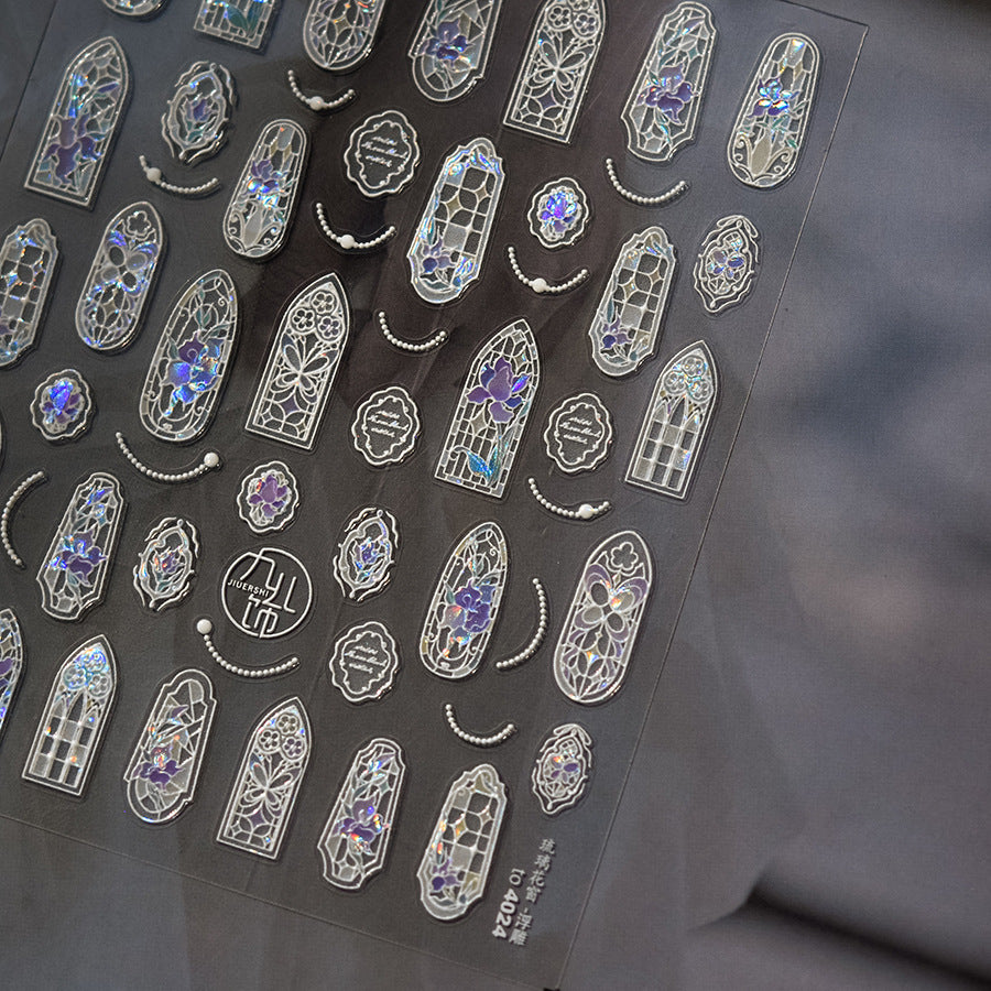 Stained Glass Window: "Gothic Cathedral Glow" – 5D Embossed Nail Sticker