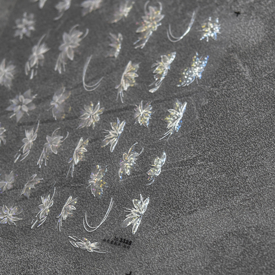 White Snowflake & Butterfly Nail Stickers – 3D Embossed Crystal Set