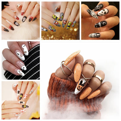 Halloween Round Nail Collection Press on nails Art Finished Products Press on Nails Fake Nails Nail Art Patches Nail Patches｜365nails