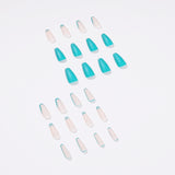 French Wear Nail Lake Blue Nail Art White Unha Postiça Patch de Unha Almofada de Unha Removível Unha Postiça Unhas｜365nails