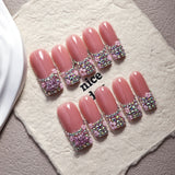 Blush Pink Crystal Bow Duckbill Press On Nails